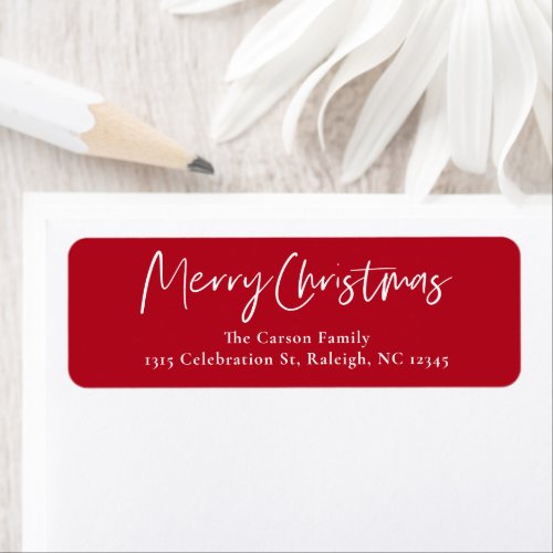 Modern Script Red Christmas Card Return Address Label
