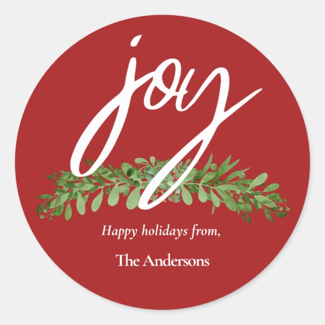 Modern Script Red Christmas  Classic Round Sticker (Front)