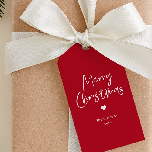 Modern Script Red Christmas  Gift Tags