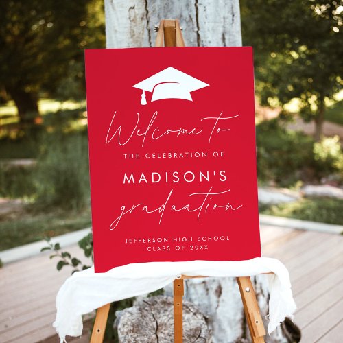 Modern Script Red Graduation Party Welcome Sign