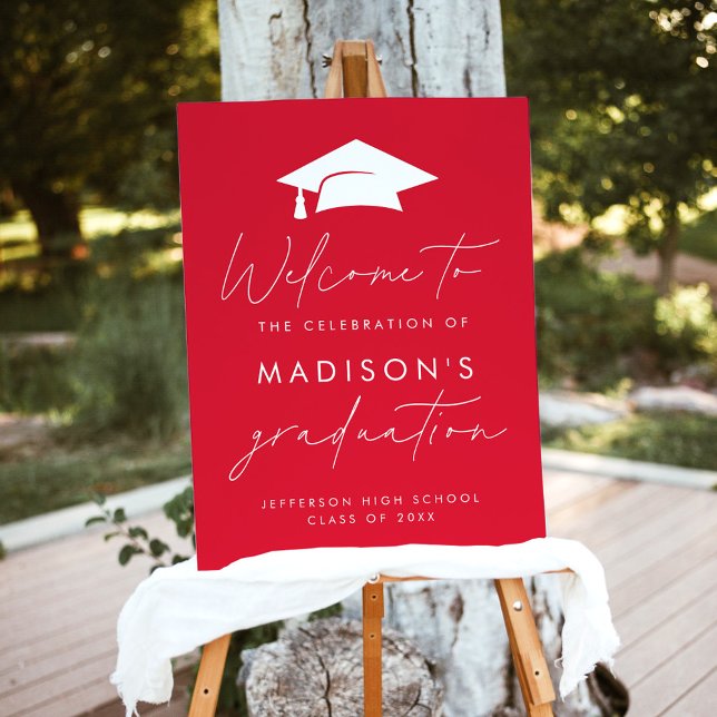 Modern Script Red Graduation Party Welcome Sign (Creator Uploaded)