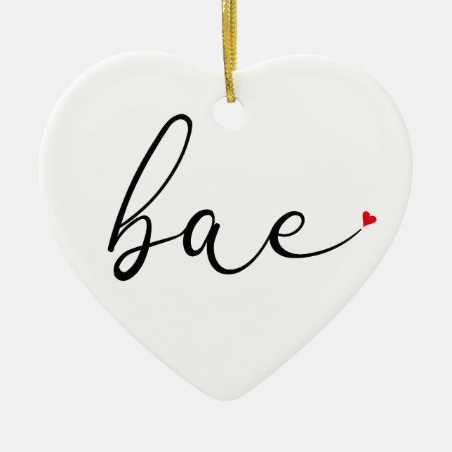 Modern Script Red Love Heart Bae Definition Ceramic Ornament (Front)