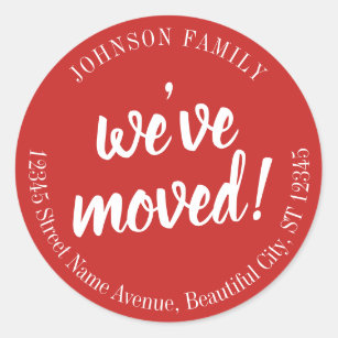 Modern Script Red Maroon We've Moved New Address Classic Round Sticker
