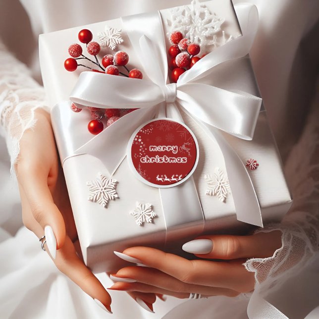 Modern Script Red Merry Christmas Round Sticker (Creator Uploaded)