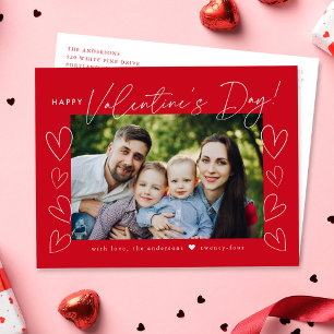 Modern Script Red Valentine's Day Photo Holiday Postcard