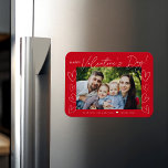 Modern Script Red Valentine's Day Photo Magnet<br><div class="desc">Modern Valentine's day magnet featuring "Happy Valentine's Day" in a trendy white script with hand-drawn hearts along the sides of the design on a red background. Your horizontal photo is displayed near the middle of the design. Personalize the Valentine's Day photo magnet by adding your name and the year in...</div>