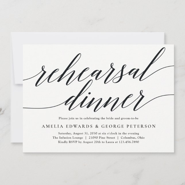 Modern Script Rehearsal Dinner Invitation (Front)