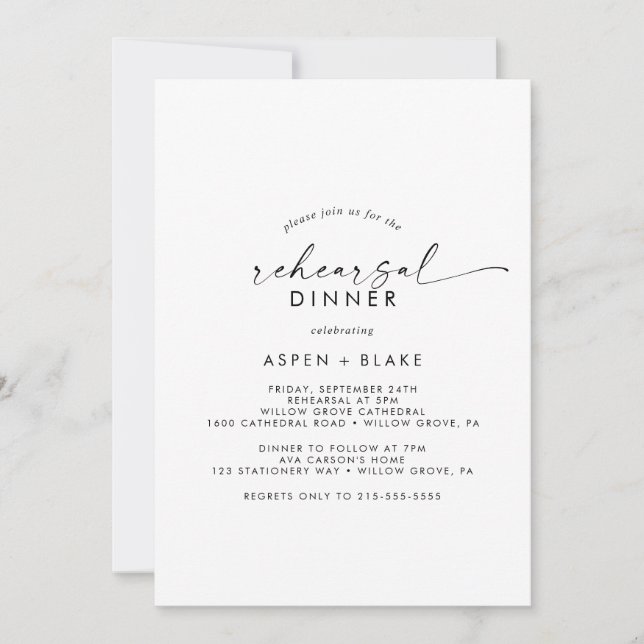 Modern Script Rehearsal Dinner Invitation (Front)