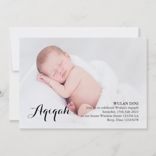 Modern Script Religious Aqiqah photo Invitation