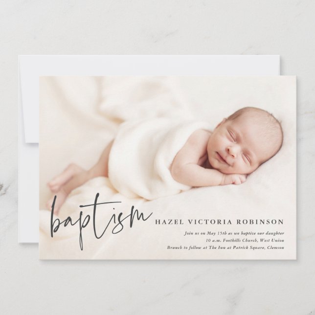 Modern Script Religious Baptism & Christening Invi Invitation (Front)