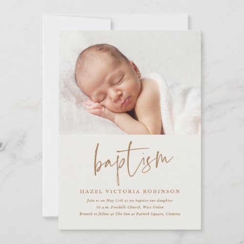 Modern Script Religious Baptism  Christening Invitation