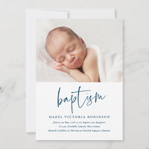 Modern Script Religious Baptism  Christening Invitation