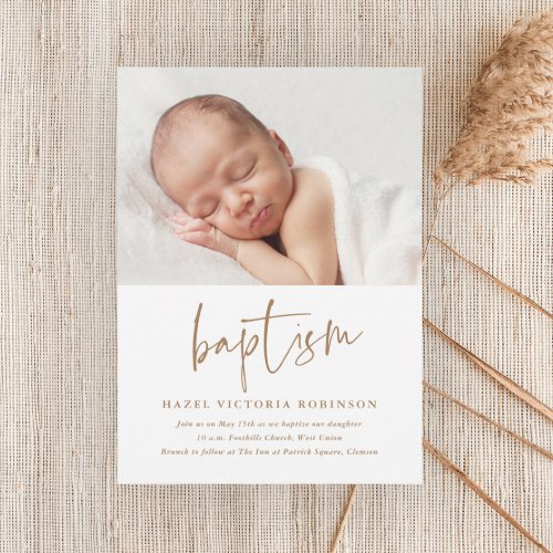 Modern Script Religious Baptism  Christening Invitation