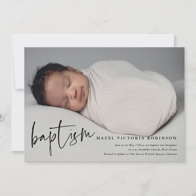 Modern Script Religious Baptism & Christening Invitation (Front)