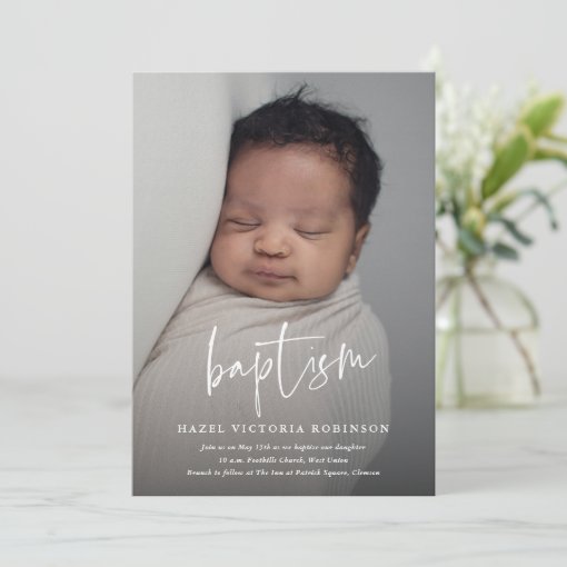 Modern Script Religious Baptism & Christening Invitation Zazzle