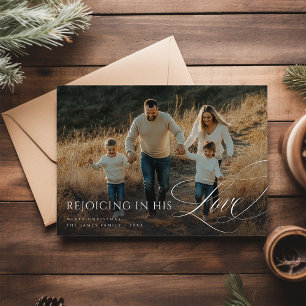 Modern Script Religious Christian Photo Christmas Holiday Card