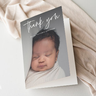 Modern Script Religious Photo Baptism Letterpress Thank You Card