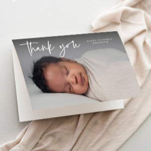 Modern Script Religious Photo Baptism  Letterpress Thank You Card