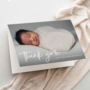 Modern Script Religious Photo Baptism  Letterpress Thank You Card