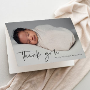 Modern Script Religious Photo Baptism Letterpress Thank You Card