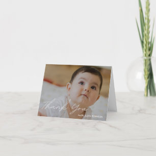 Modern Script Religious Photo Baptism Thank You Card