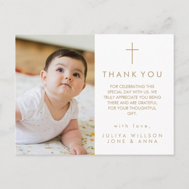 Modern Script Religious Photo Baptism Thank You   Postcard (Front)