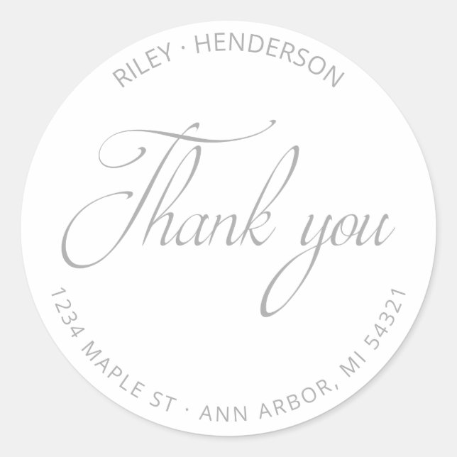 Modern Script Return Address Thank You Classic Round Sticker (Front)