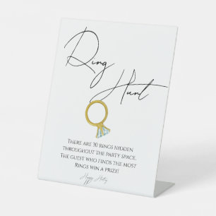 Modern script ring hunt bridal shower game sign