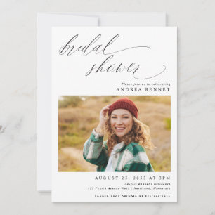 Modern Script Romantic Photo Bridal Shower Invitation
