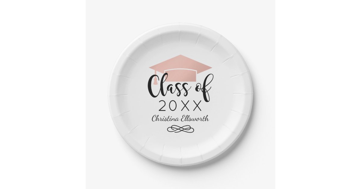 Modern Script Rose Gold 2021 Custom Graduation Paper Plate Zazzle Com