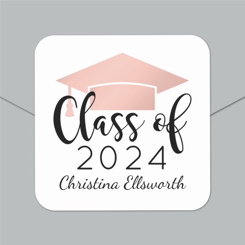 Modern Script Rose Gold 2024 Custom Graduation Square Sticker
