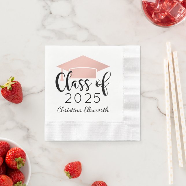 Modern Script Rose Gold 2025 Custom Graduation Paper Napkins (Insitu)