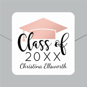 Modern Script Rose Gold 2026 Custom Graduation Square Sticker