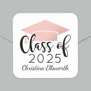 Modern Script Rose Gold 2026 Custom Graduation Square Sticker