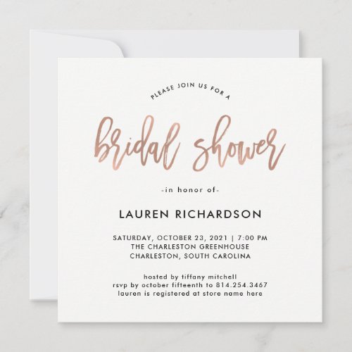 Modern Script  Rose Gold Bridal Shower Invitation