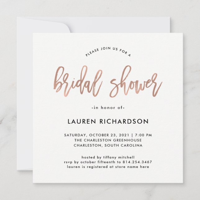 Modern Script | Rose Gold Bridal Shower Invitation (Front)