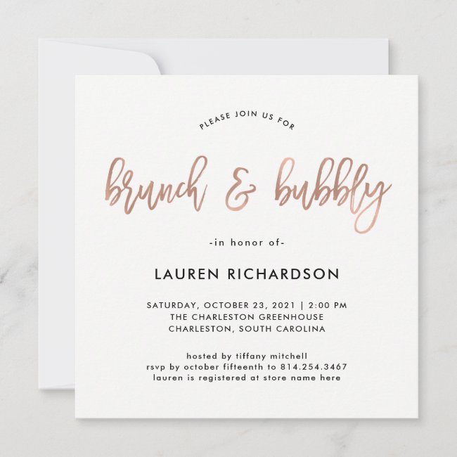 Modern Script | Rose Gold Brunch and Bubbly Invitation
