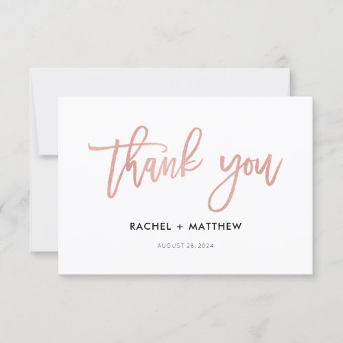 Modern Script Rose Gold Glam Flat Thank You Card