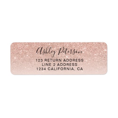 Modern script rose gold glitter ombre blush pink label