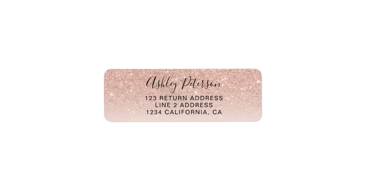 Modern script rose gold glitter ombre blush pink label | Zazzle