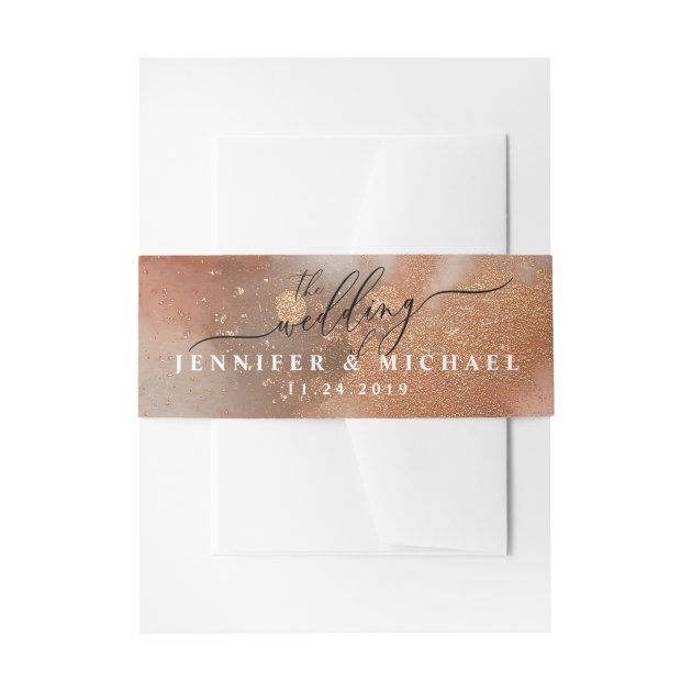 Modern Script Rose Gold Watercolor Wedding Invitation Belly Band