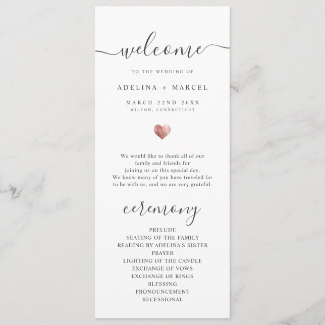 Modern Script Rose Gold Welcome Wedding Program (Front)
