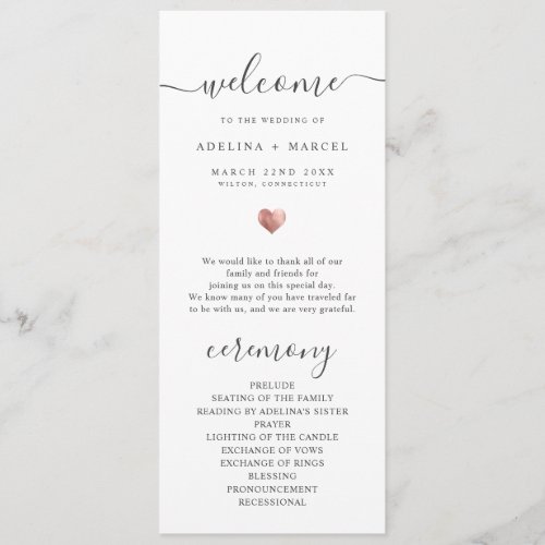 Modern Script Rose Gold Welcome Wedding Program