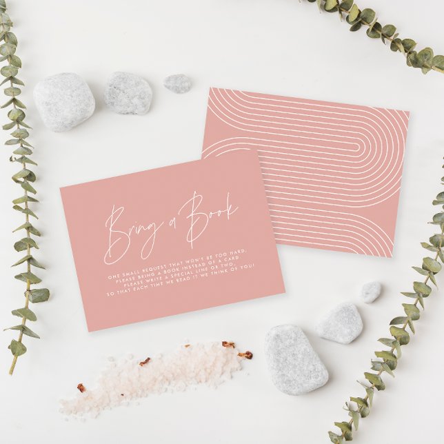 Modern script rose pink baby shower bring a book  note card (Creator Uploaded)