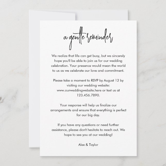 Modern Script RSVP Deadline Reminder Card (Front)