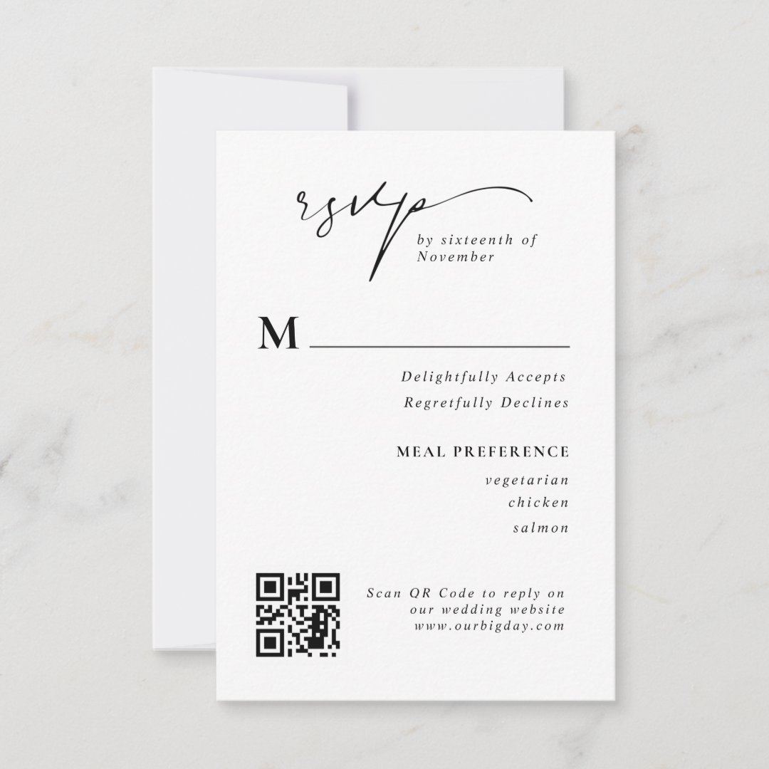 Modern Script RSVP QR Code Wedding Response Card | Zazzle