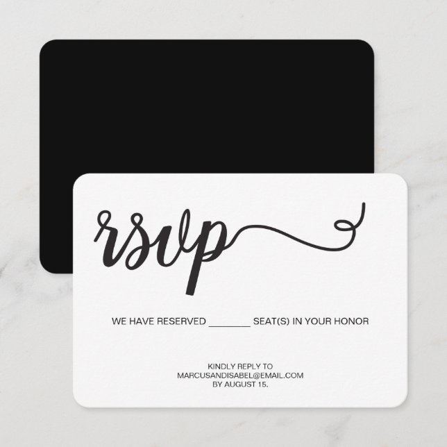 Modern Script RSVP Seat reservation Reply email Card (Front/Back)
