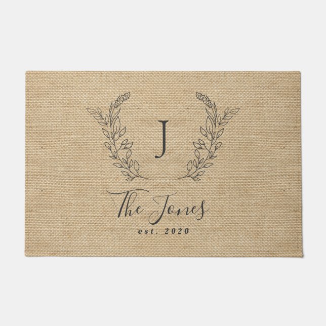 Modern script rustic family custom monogram doormat (Front)