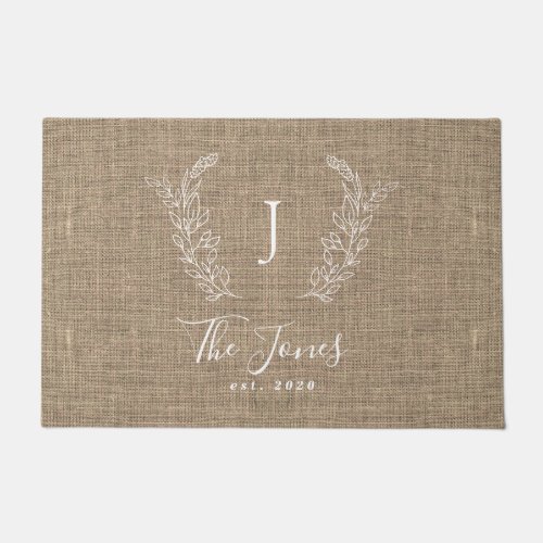 Modern script rustic family custom monogrammed doormat