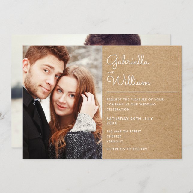 Modern Script Rustic Kraft 2 Photo Wedding Invitation (Front/Back)